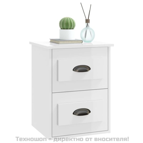 Нощни шкафчета за стенен монтаж, 2 бр, бял гланц, 41,5x36x53 см