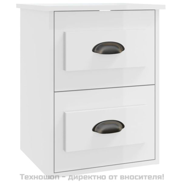 Нощни шкафчета за стенен монтаж, 2 бр, бял гланц, 41,5x36x53 см