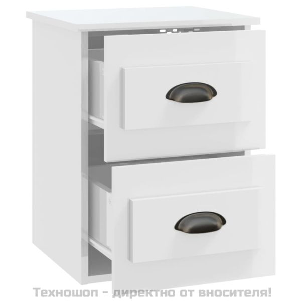 Нощни шкафчета за стенен монтаж, 2 бр, бял гланц, 41,5x36x53 см