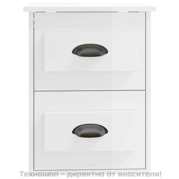 Нощни шкафчета за стенен монтаж, 2 бр, бял гланц, 41,5x36x53 см