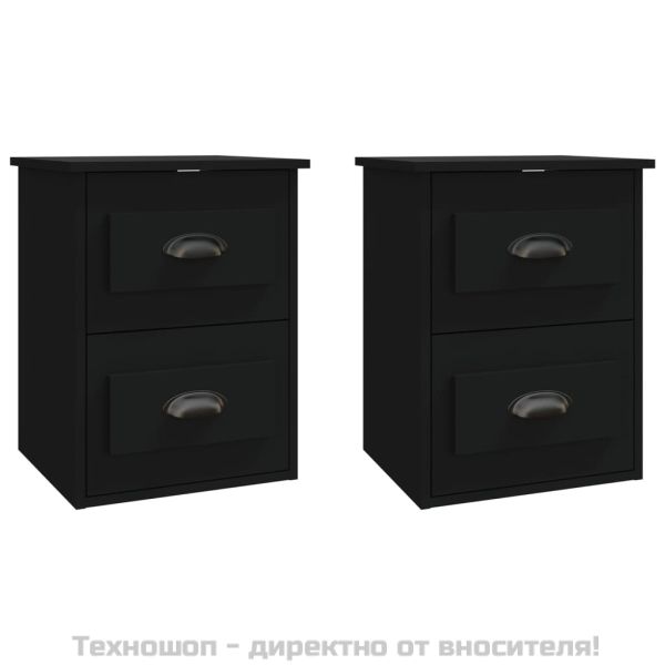 Нощни шкафчета за стенен монтаж, 2 бр, черни, 41,5x36x53 см