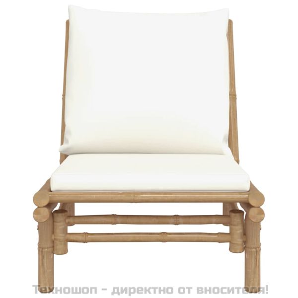 Градински столове 2 бр с кремавобели възглавници бамбук