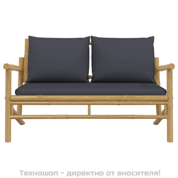 Градинска пейка с тъмносиви възглавници бамбук