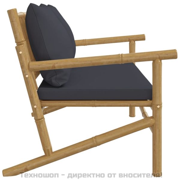 Градинска пейка с тъмносиви възглавници бамбук