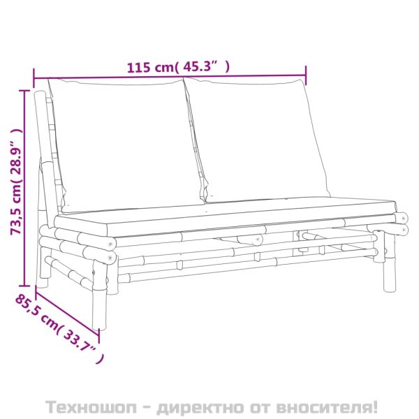 Градинска пейка с тъмносиви възглавници бамбук