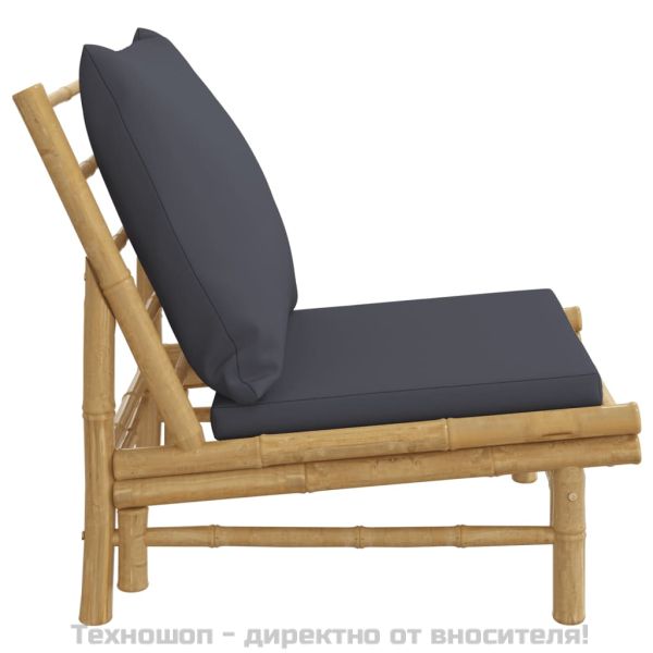 Градински столове 2 бр с тъмносиви възглавници бамбук