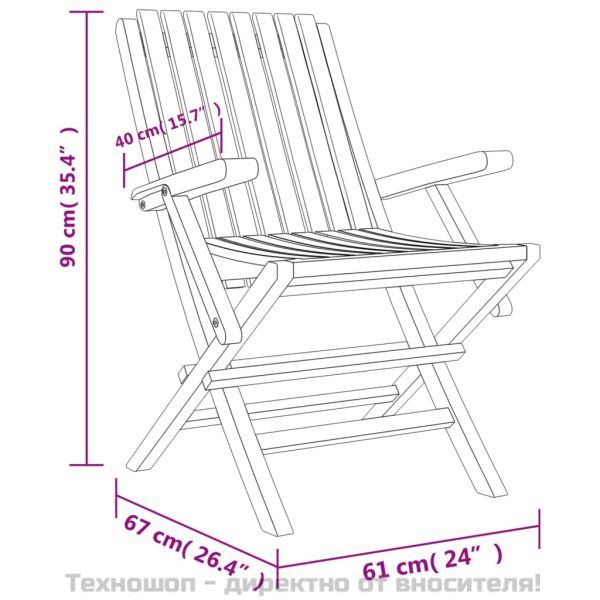 Сгъваеми градински столове, 6 бр, 61x67x90 см, тик масив