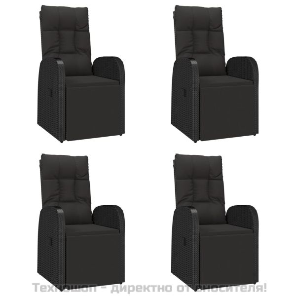 Градински трапезен комплект, 5 части, черен, полиратан и акация