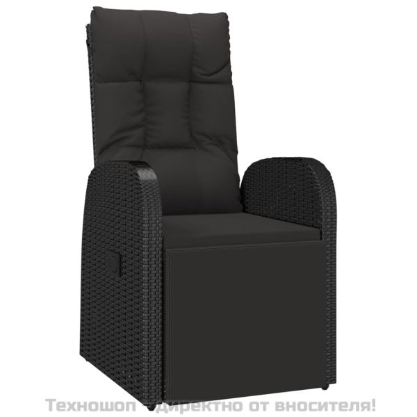 Градински трапезен комплект, 5 части, черен, полиратан и акация