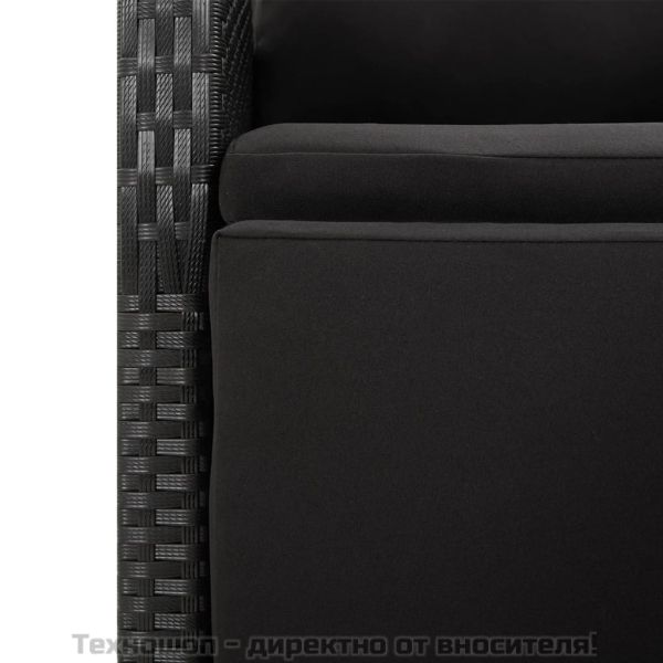 Градински трапезен комплект, 5 части, черен, полиратан и акация