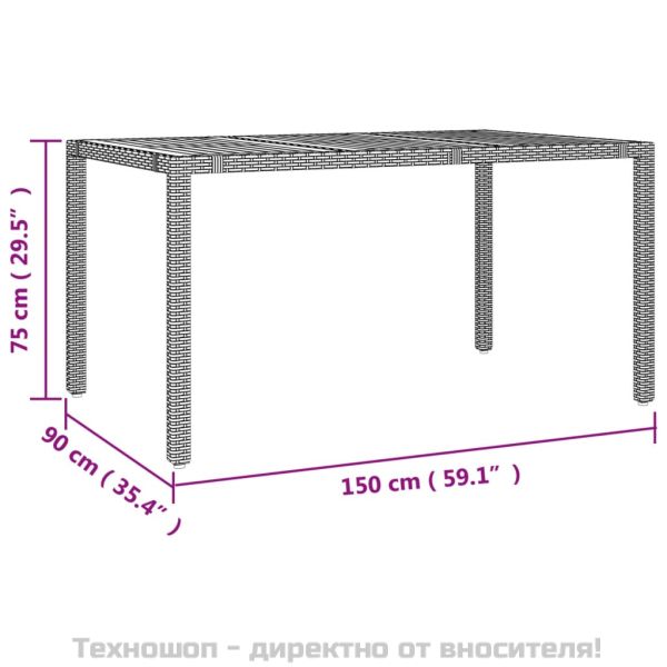 Градински трапезен комплект, 5 части, черен, полиратан и акация