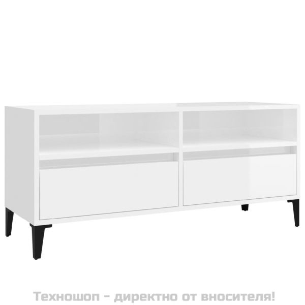 ТВ шкаф бял гланц 100x34,5x44,5 см инженерно дърво