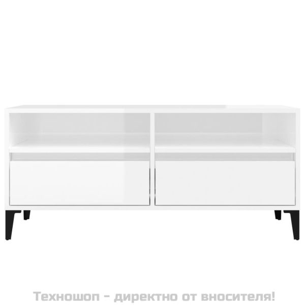 ТВ шкаф бял гланц 100x34,5x44,5 см инженерно дърво