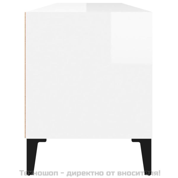 ТВ шкаф бял гланц 100x34,5x44,5 см инженерно дърво