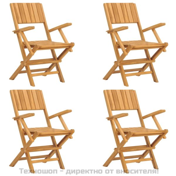 Сгъваеми градински столове, 4 бр, 55x61x90 см, тик масив