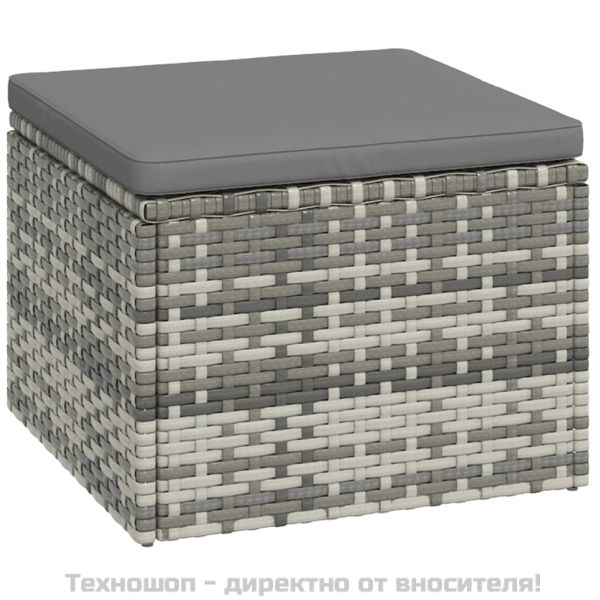 Градински лаундж комплект с възглавници 3 части сив полиратан