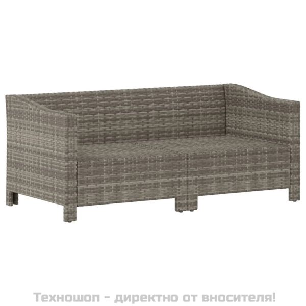 Градински комплект от 2 части с възглавници, сив, полиратан