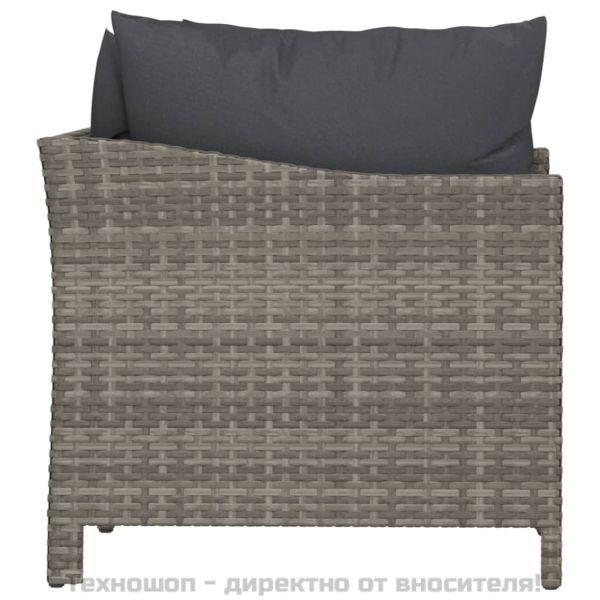 Градински комплект от 2 части с възглавници, сив, полиратан