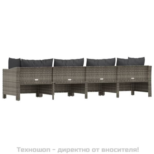 Градински комплект с възглавници, 4 части, сив, полиратан