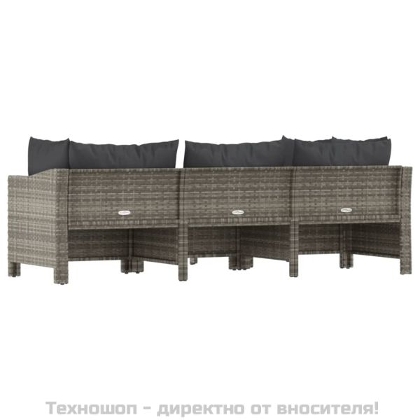 Градински комплект с възглавници, 4 части, сив, полиратан