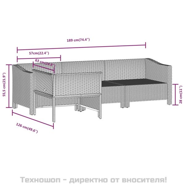 Градински комплект с възглавници, 4 части, сив, полиратан