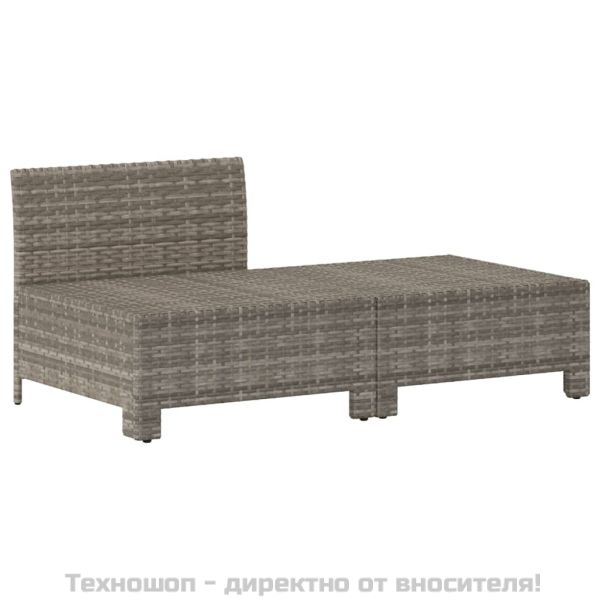 Градински комплект от 2 части с възглавници, сив, полиратан