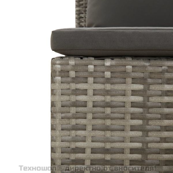 Градински комплект от 2 части с възглавници, сив, полиратан