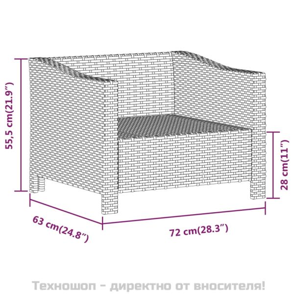 Градински фотьойл с възглавница, сив, полиратан