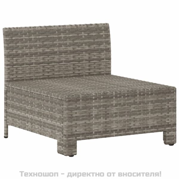 Градински среден диван с възглавница, сив, полиратан