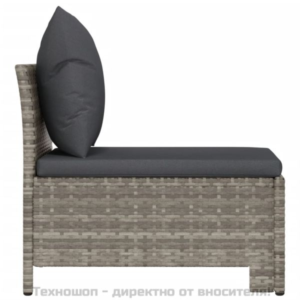 Градински среден диван с възглавница, сив, полиратан