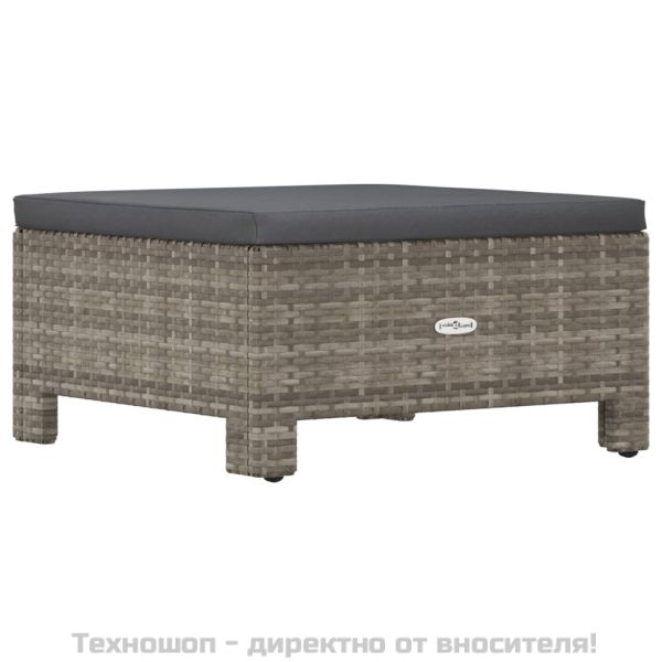 Градинска поставка за крака с възглавница, сива, полиратан