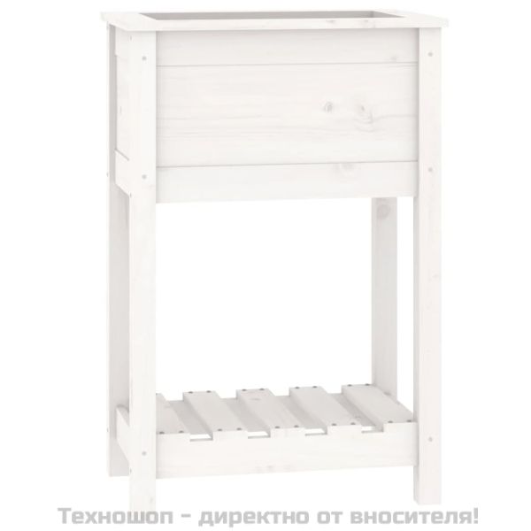 Плантер с рафт, бяла, 54x34,5x81 см, борово дърво масив