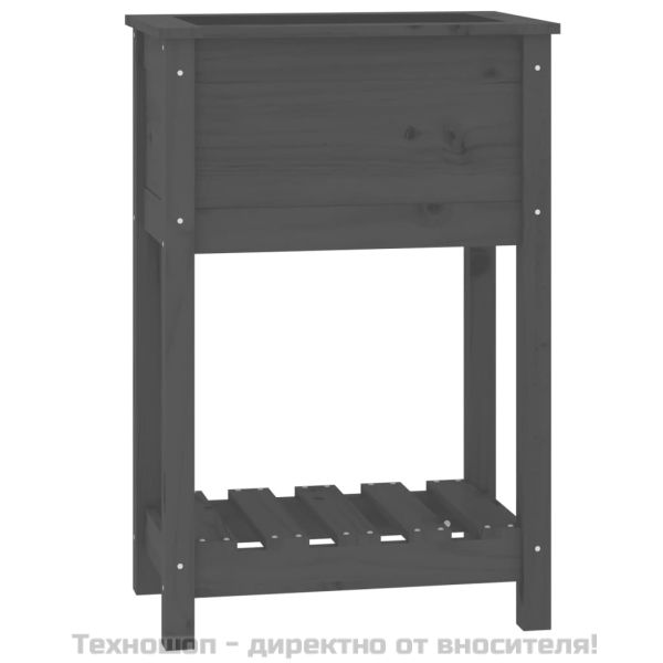 Плантер с рафт, сив, 54x34,5x81 см, борово дърво масив