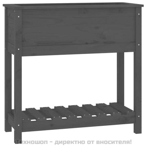 Плантер с рафт, сив, 82,5x34,5x81 см, борово дърво масив