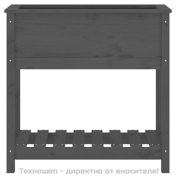 Плантер с рафт, сив, 82,5x34,5x81 см, борово дърво масив