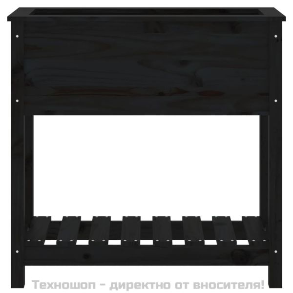Плантер с рафт, черен, 82,5x34,5x81 см, борово дърво масив