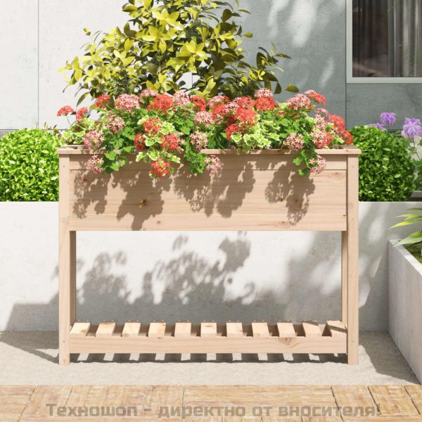 Плантер с рафт, 111,5x34,5x81 см, борово дърво масив