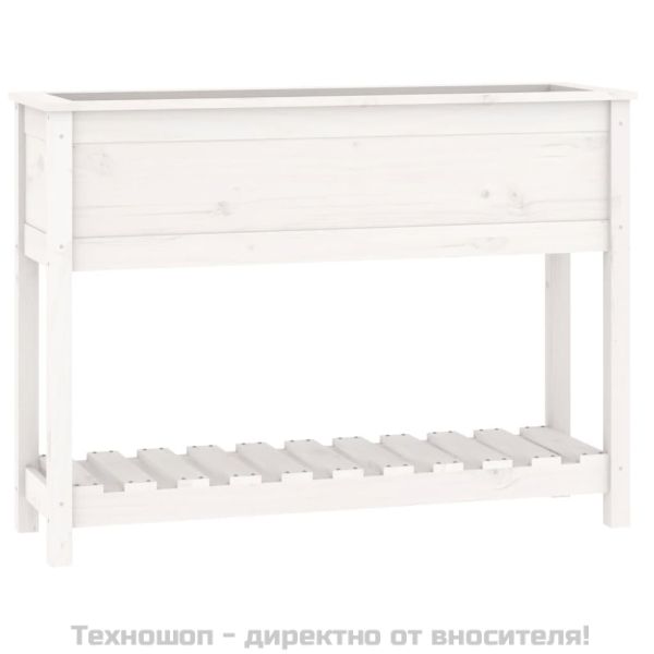 Плантер с рафт, бяла, 111,5x34,5x81 см, борово дърво масив