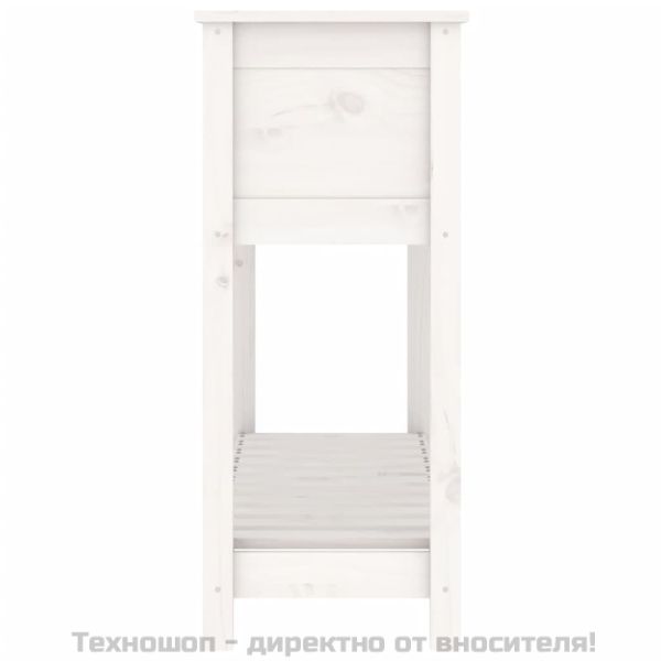 Плантер с рафт, бяла, 111,5x34,5x81 см, борово дърво масив