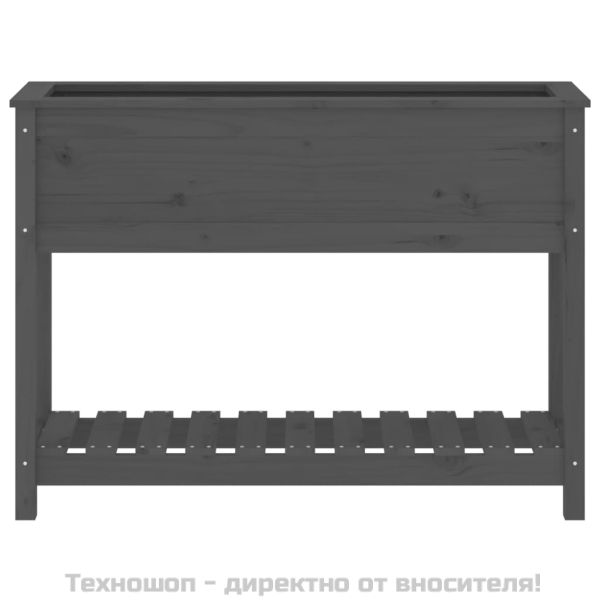 Плантер с рафт, сив, 111,5x34,5x81 см, борово дърво масив
