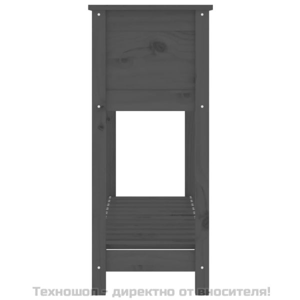 Плантер с рафт, сив, 111,5x34,5x81 см, борово дърво масив