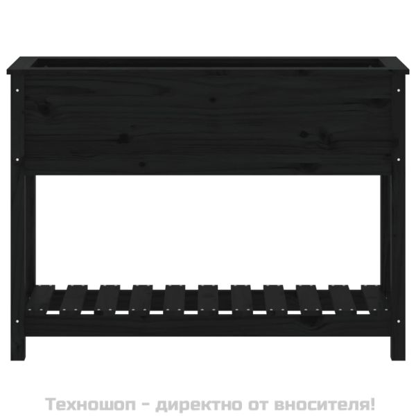Плантер с рафт, черен, 111,5x34,5x81 см, борово дърво масив