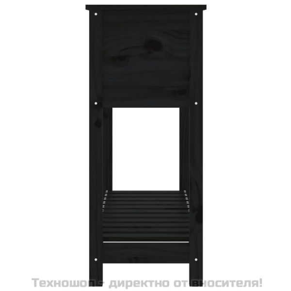 Плантер с рафт, черен, 111,5x34,5x81 см, борово дърво масив