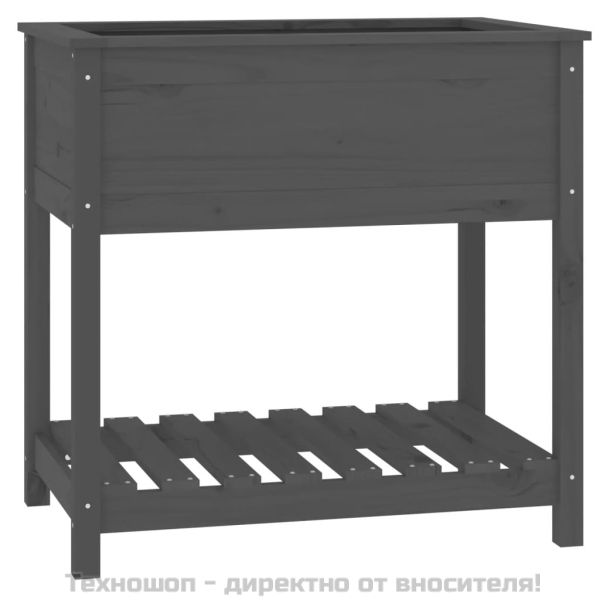 Плантер с рафт, сив, 82,5x54x81 см, борово дърво масив