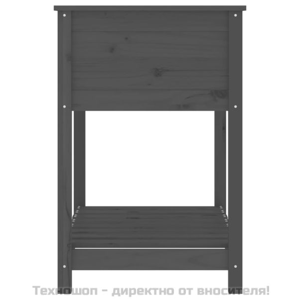 Плантер с рафт, сив, 82,5x54x81 см, борово дърво масив