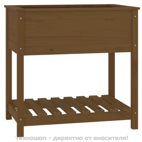 Плантер с рафт, меденокафяв, 82,5x54x81 см, борово дърво масив
