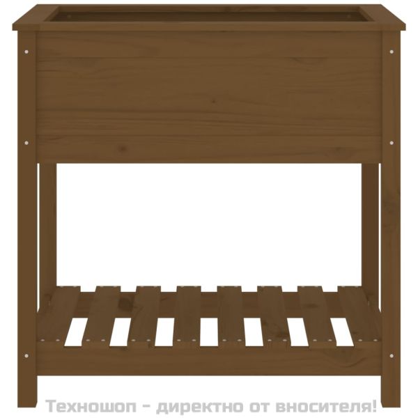 Плантер с рафт, меденокафяв, 82,5x54x81 см, борово дърво масив