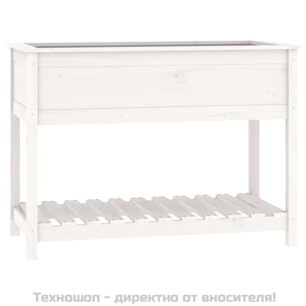 Плантер с рафт, бяла, 111,5x54x81 см, борово дърво масив