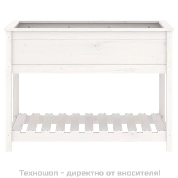 Плантер с рафт, бяла, 111,5x54x81 см, борово дърво масив