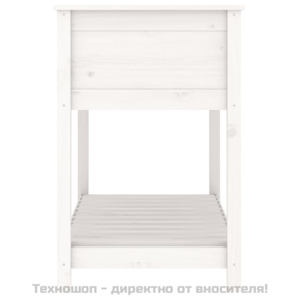 Плантер с рафт, бяла, 111,5x54x81 см, борово дърво масив